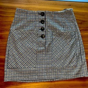 TOPSHOP TEXTURED CHECKERED SKIRT WITH BUTTONS